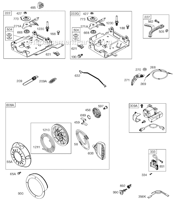 Page D Diagram and Parts List for 12D300SERIES 0007-0019 Briggs and Stratton Engine